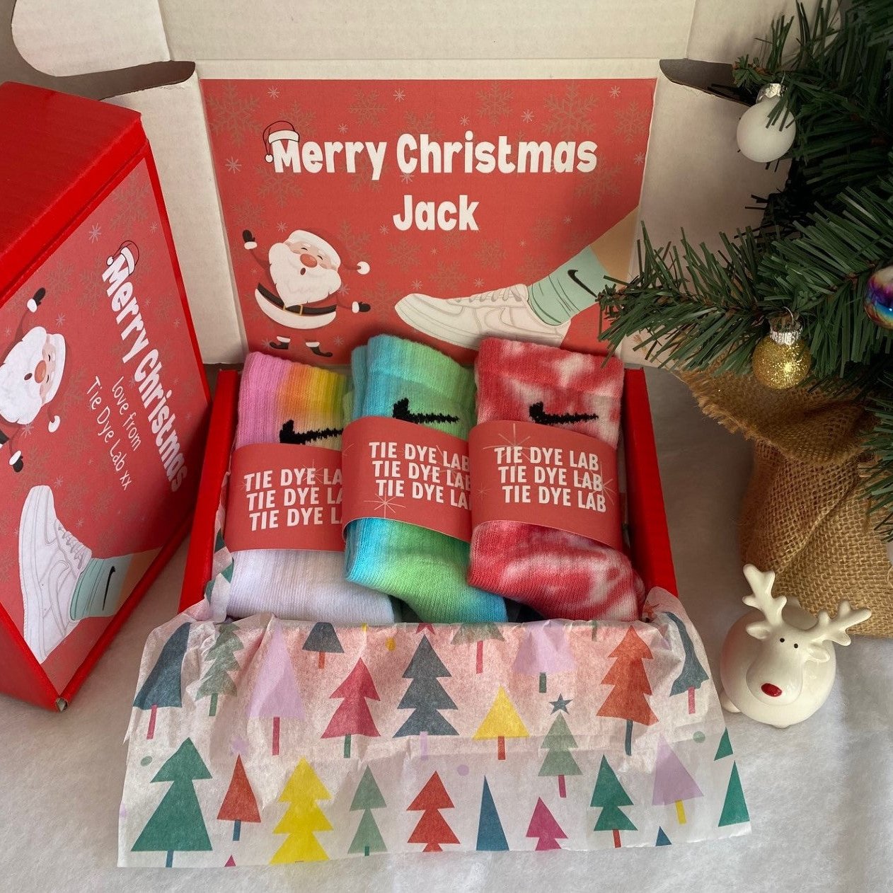 Kids Christmas 3 pair Nike tie dye sock gift box