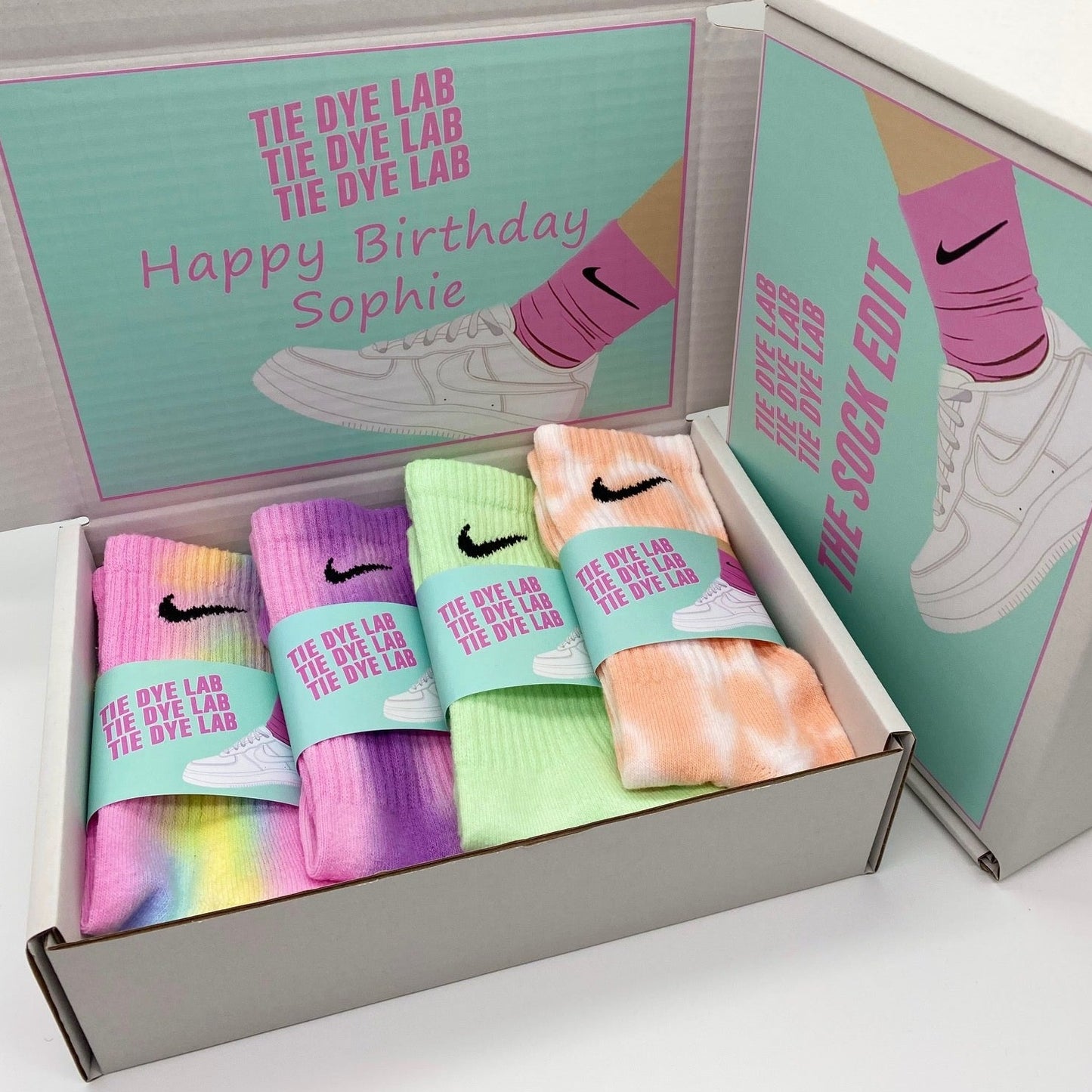 Customised Nike tie dye sock gift box