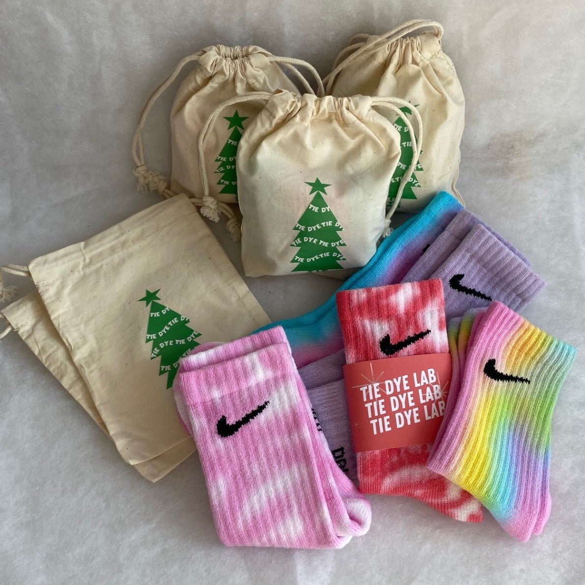 Kids Nike tie dye socks with christmas gift bag