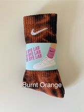 Load image into Gallery viewer, Burnt Orange Nike Tie Dye Socks black and orange
