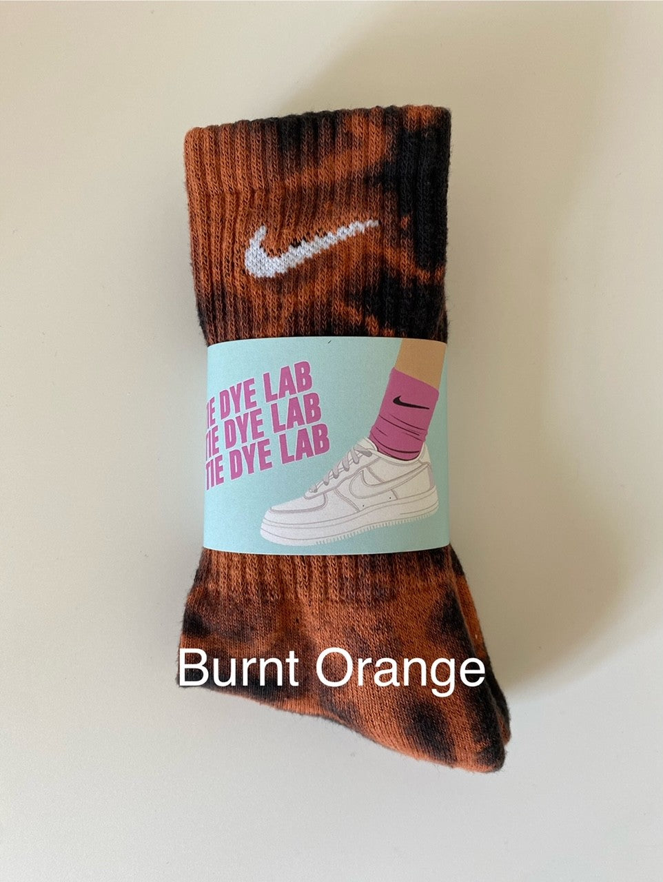 Nike tie dye sock Burnt Orange black and orange