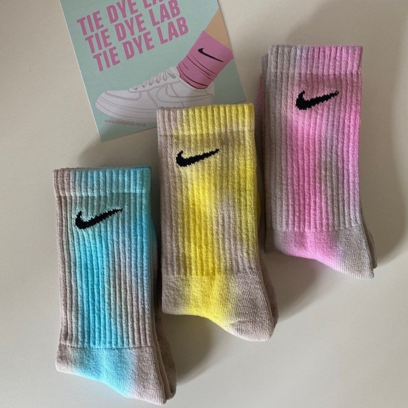 Nike tie dye socks 3 pr bundle grey, yellow, blue, pink