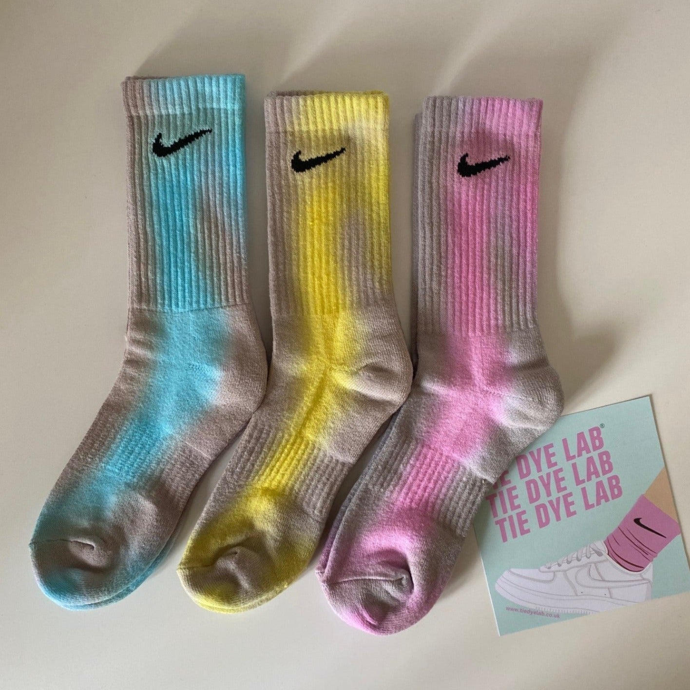 Nike tie dye socks 3 pr bundle grey, yellow, blue, pink