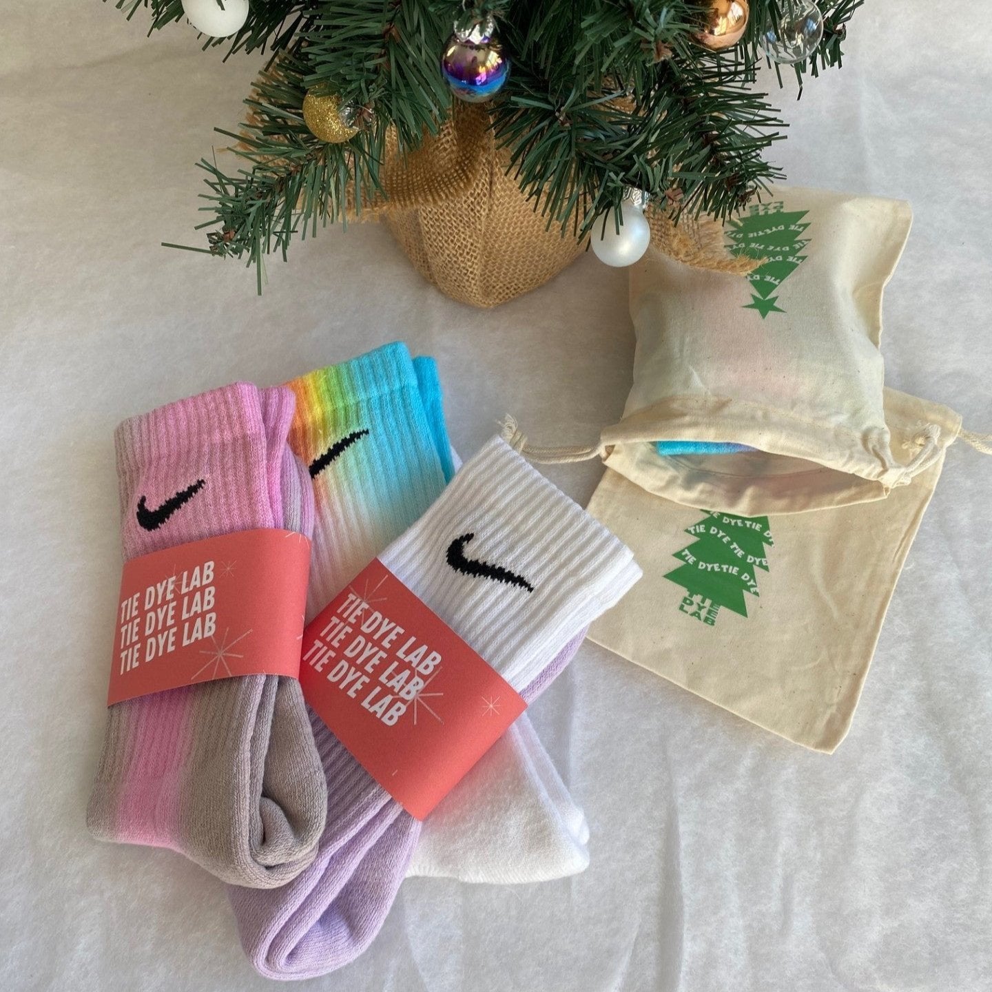 Nike tie dye socks and Christmas gift bag